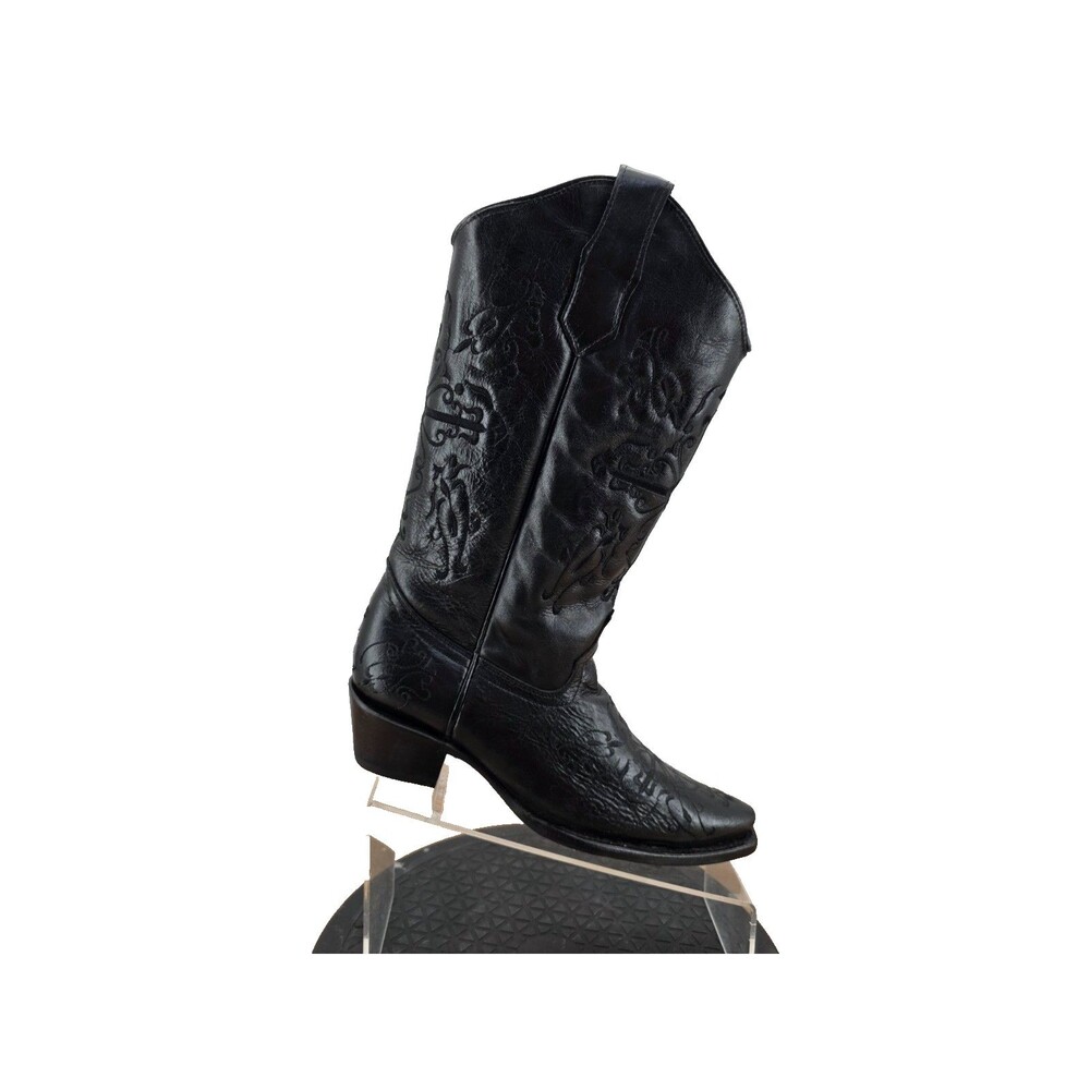 Circle G Boots L5060 Sz 7 M Black Leather Embroidered Cross Snip Toe Western
